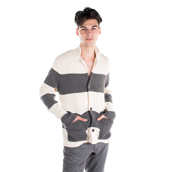 BLACK FLEECE WHITE & GRAY WOOL SWEATER | MENS SIZE L - Picture 1 of 5